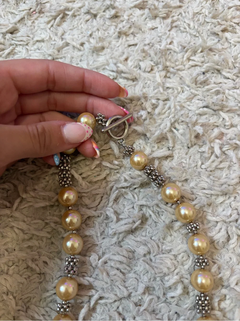 Faux Pearl Silver Tone Toggle Clasp Statement Necklace - Women Jewelry